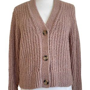 Elizabeth & James Womens Button Front V-Neck Knit Cardigan Sweater Brown M